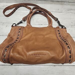 LIEBESKIND Tan Soft Leather Shoulder Crossbody Studded Bag Purse Large Berlin
